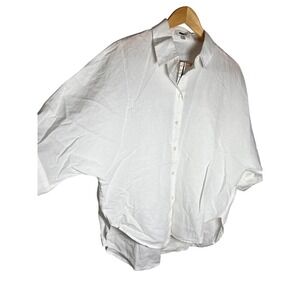 Madewell Womens Button Down Linen Blend Short Sleeve Shirt Size‎ M White